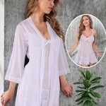 قميص نوم ابيض بالروب - كود 10687