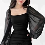 فستان قصير بكم شفاف - كود 0310