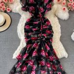 فستان طويل ورد - كود 1030