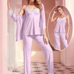 بيجامه حريمي بالروب 3 قطع - كود 500