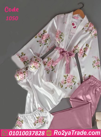 بيجامة نسائية ساتان بطبعات زهرية - كود 1050