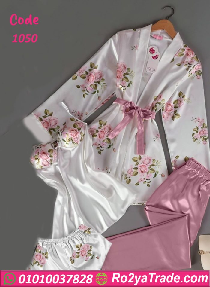 بيجامة نسائية ساتان بطبعات زهرية - كود 1050