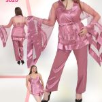 بيجامه حريمي 4 قطع ستان - كود 3020