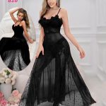 قميص نوم طويل بتفاصيل أنثوية - كود 816