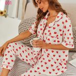 بيجامة حريمي بطبعة قلوب - كود 001
