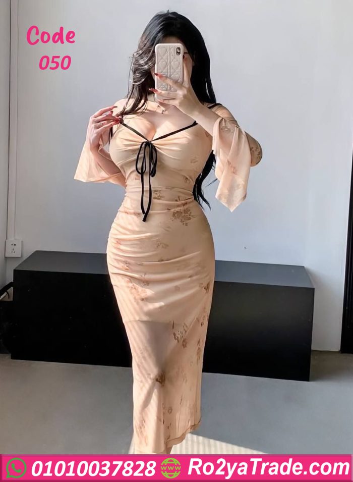 فستان طويل بأكمام جذابة - كود 050