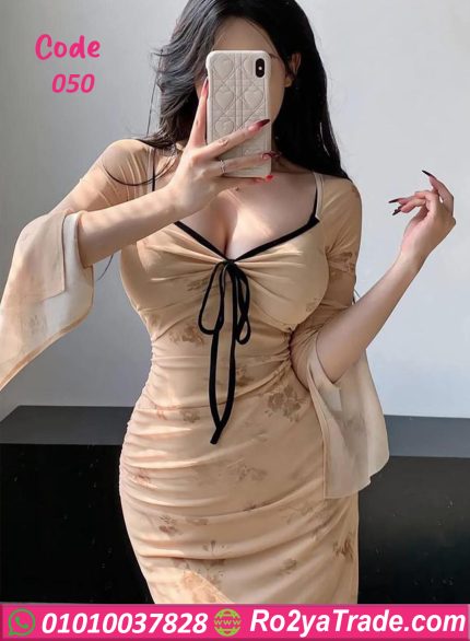 فستان طويل بأكمام جذابة - كود 050