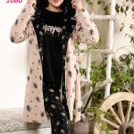 بيجامه بالروب شتوى قطيفه حريمي - كود 1080
