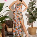 فستان طويل بنقشة زهور - كود 170