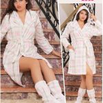 روب شتوي قصير بنقشة مربعات - كود 2015