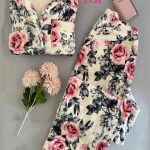 طقم شتوي فرو برسمة ورود - كود 2752