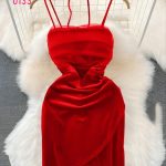 فستان مخملي قصير للسهرات - كود 0133