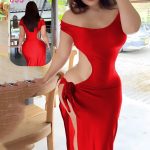 فستان طويل جانبي مفتوح - كود 053