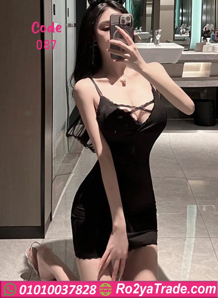 ⁦فستان قصير أسود - كود 087⁩ - الصورة ⁦5⁩
