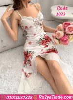 فستان أبيض بنقشة زهور - كود 1023