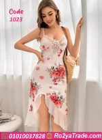 فستان أبيض بنقشة زهور - كود 1023