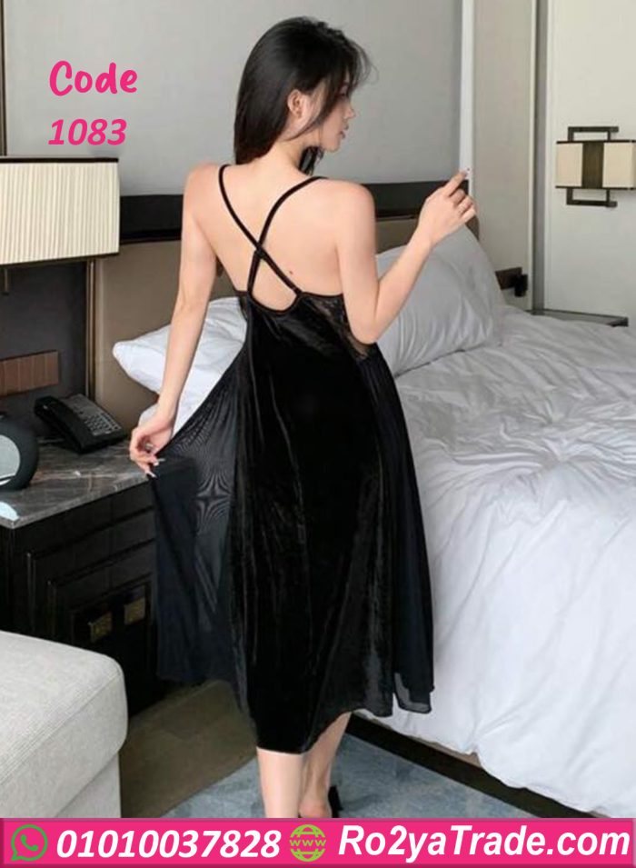 ⁦فستان مخملي أنيق - كود 1083⁩ - الصورة ⁦2⁩