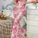 فستان حريمي طويل بزهور وردية - كود 131