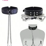 طوق جلد مع مشابك حلمات مثيرة - كود 7103