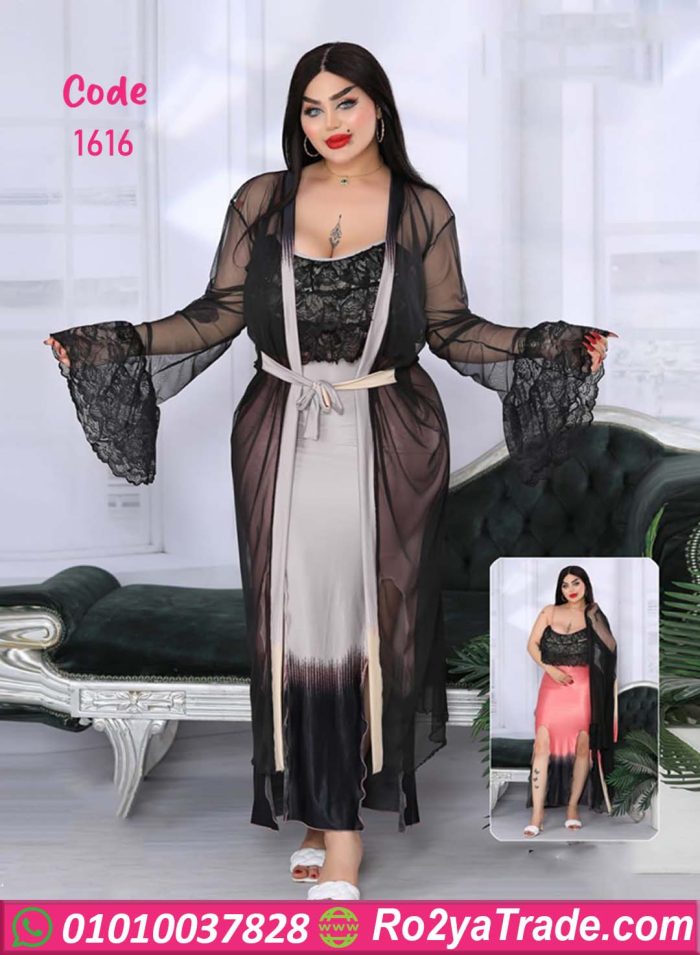 قميص نوم طويل مع روب شفاف - كود 1616