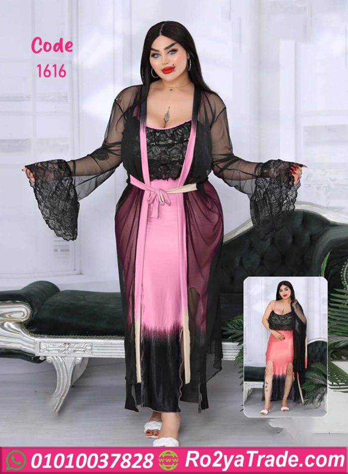 قميص نوم طويل مع روب شفاف - كود 1616