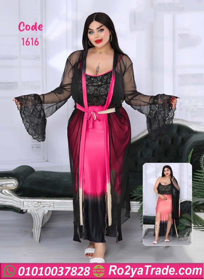 قميص نوم طويل مع روب شفاف - كود 1616