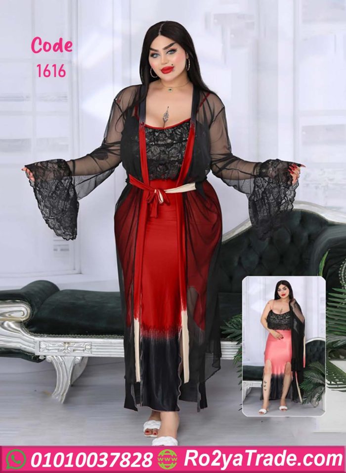 قميص نوم طويل مع روب شفاف - كود 1616