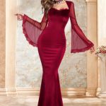 فستان طويل قطيفه كم طويل - 588