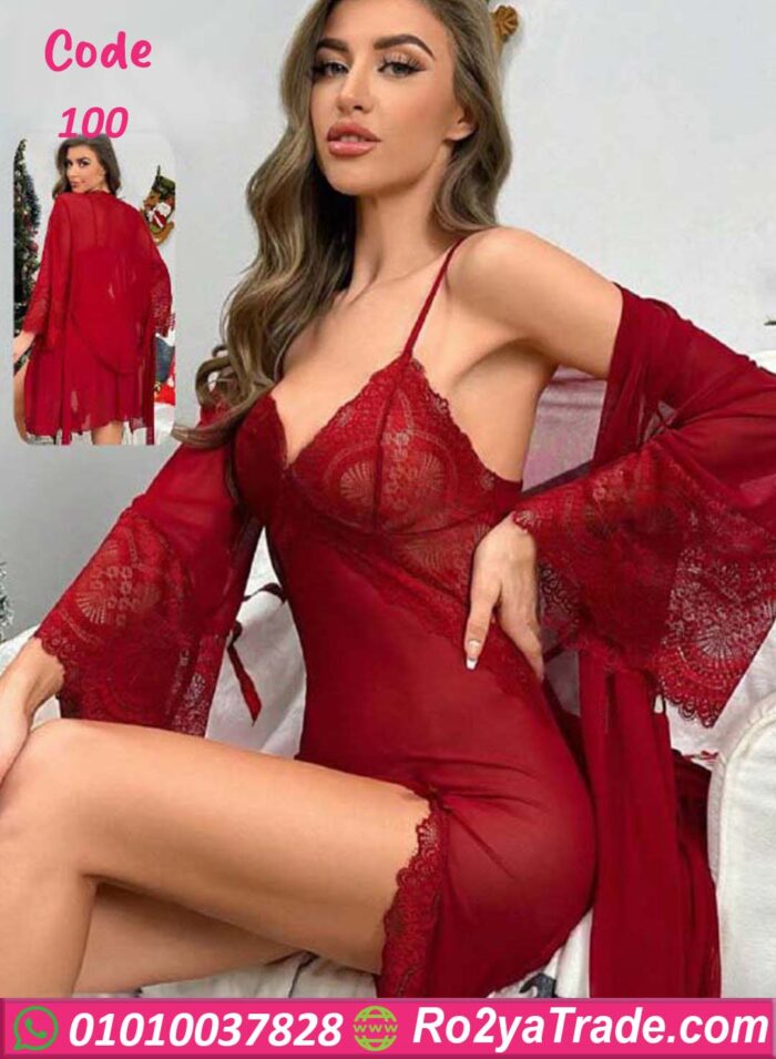 قميص نوم بالروب قصير - الكود 100