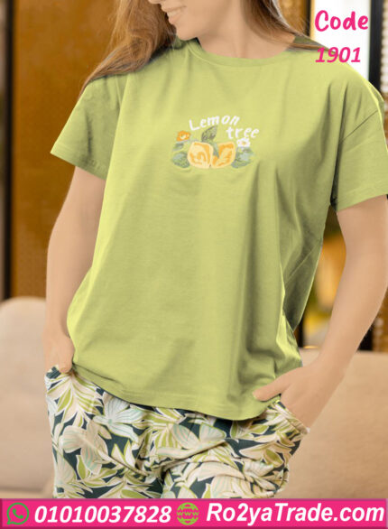 طقم بنطلون وتيشرت نص كم - كود 1901