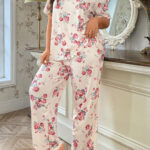 بيجامة نسائي مخططة بزهور رقيقة - كود 2319