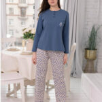 بيجامه قطن كم طويل زراير ع الصدر- كود 3934