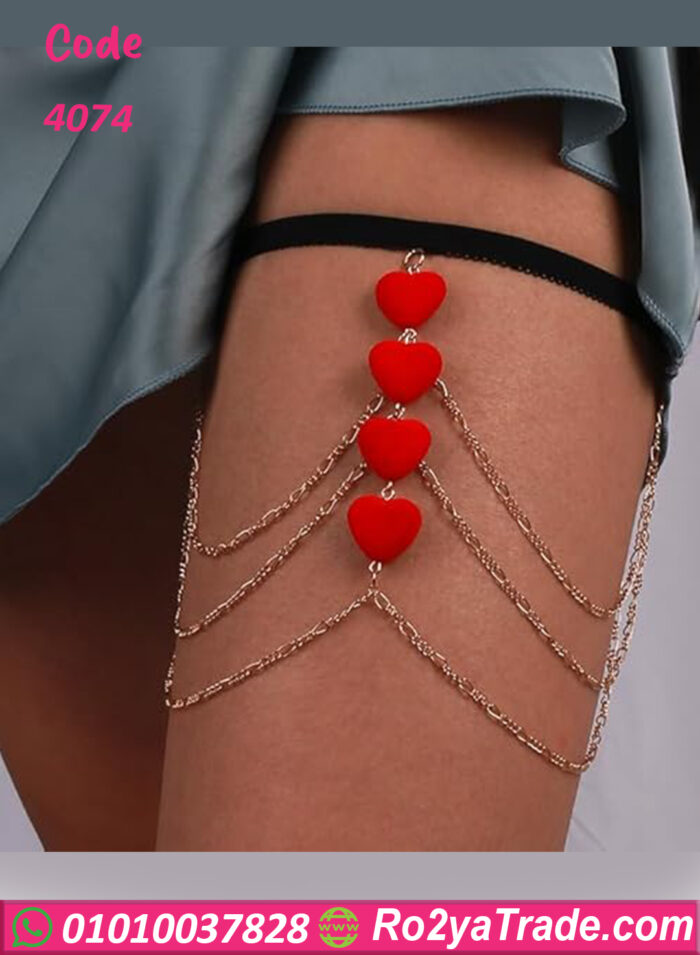 سلسله فخد للنساء مثيره كريستال قلوب حمرا - كود 4074