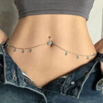 سلسلة الخصر ديكور زهرة حجر الراين مع حلقة السرة - كود 4106