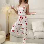 طقم بيجامة نسائي بنقش قلوب - كود 4753