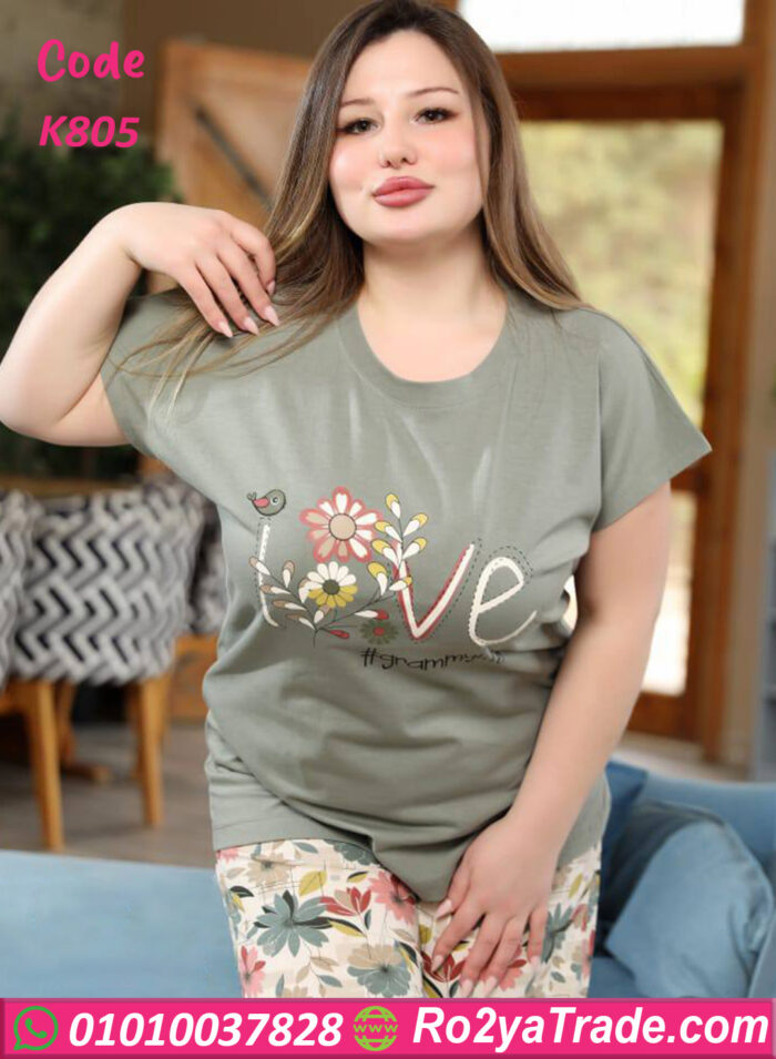 بيجامه حريمي نص كم بيج سايز - k803