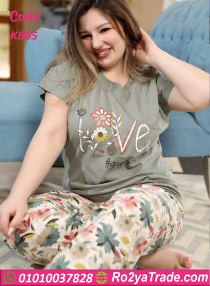 بيجامه حريمي نص كم بيج سايز - k803