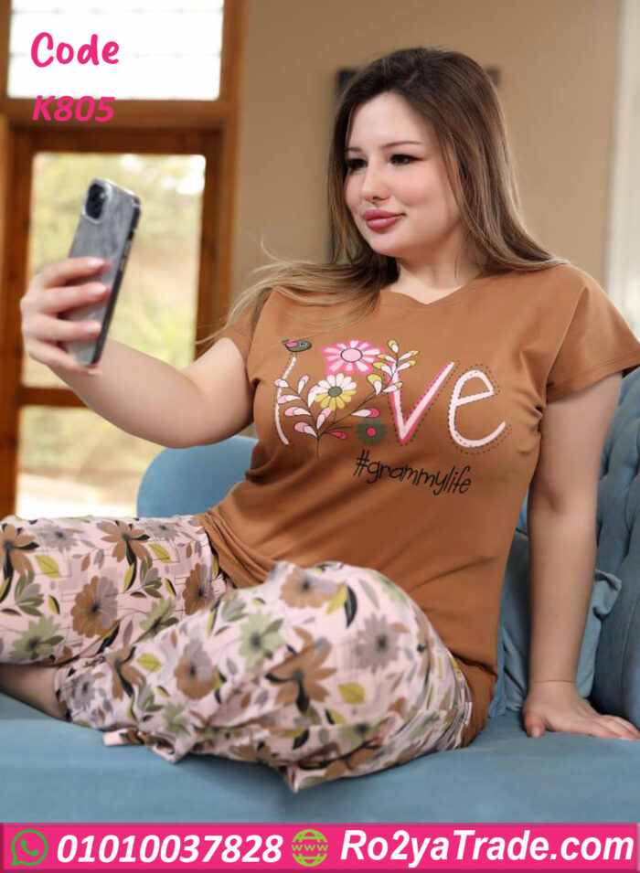 بيجامه حريمي نص كم بيج سايز - k803