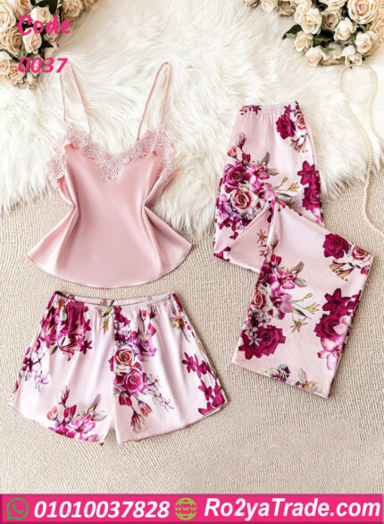 بيجامة ستان 4 قطع - كود 0037