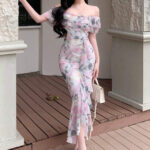 فستان طويل بنقشة انيقه - كود 163