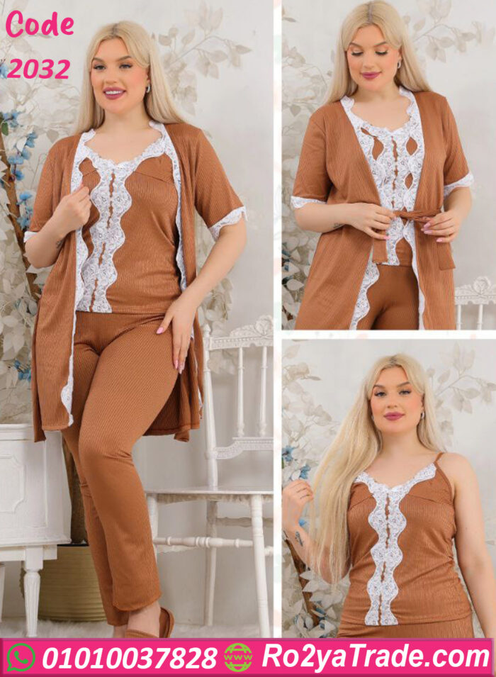 بيجامة حريمي بنقوش أنيقة 5 قطع - كود 2032