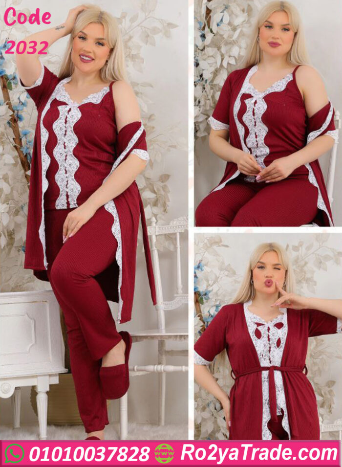 بيجامة حريمي بنقوش أنيقة 5 قطع - كود 2032