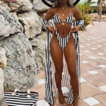 بكيني بالروب طويل مخطط - كود 555