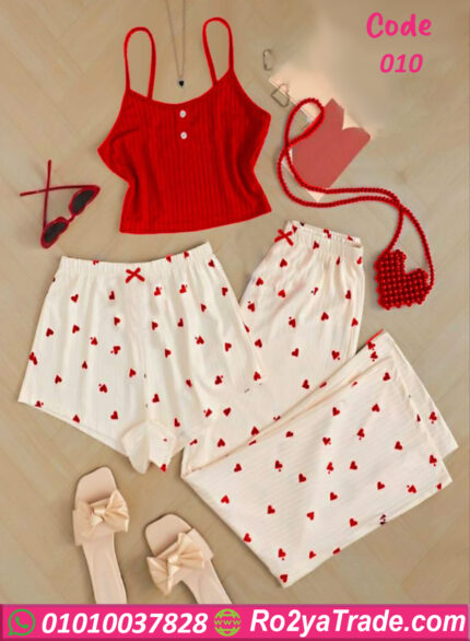 بيجامه حريمي 3 قطع للعرايس - كود 010