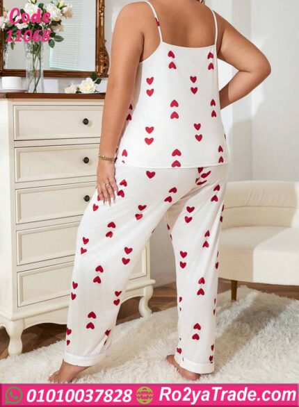 طقم بيجامة نسائي بنقش قلوب - كود 11068