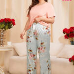 طقم بنطلون وبلوزة زهور - كود 3021