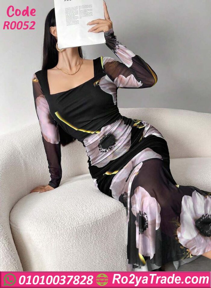 ⁦فستان طويل ضيق - كود R0052⁩ - الصورة ⁦8⁩