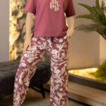 طقم بيجامة حريمي مشجر - كود 1017