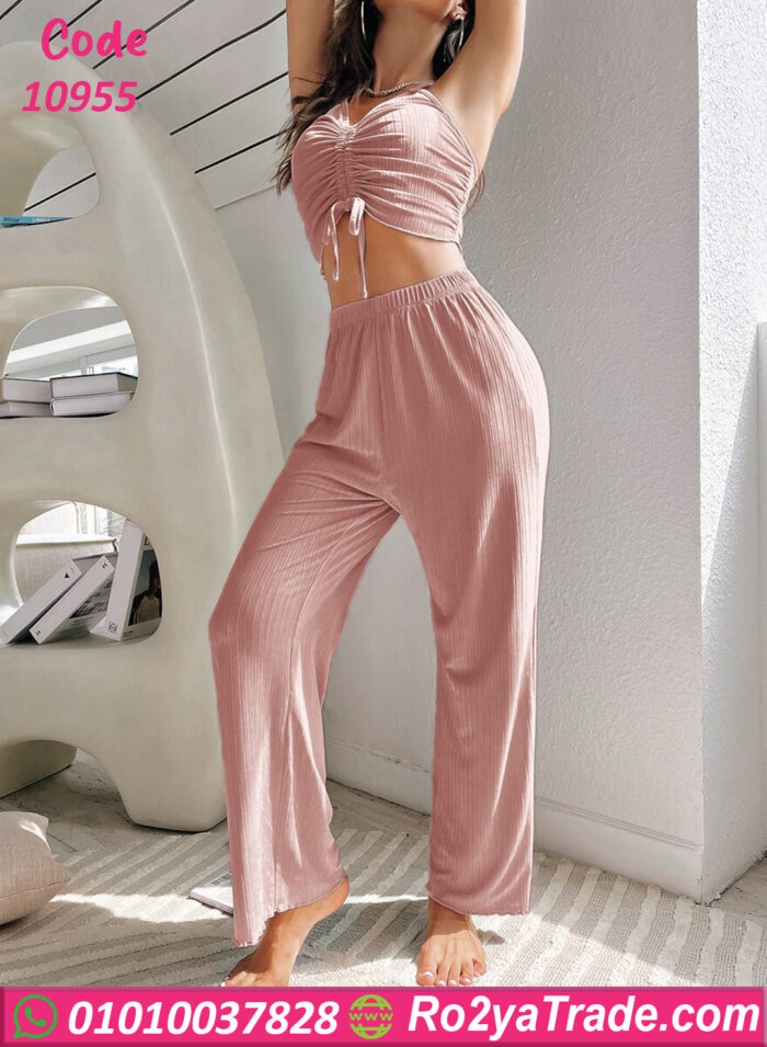 طقم نسائي صيفي توب وبنطلون - كود 10955