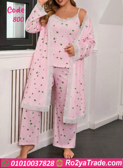 بيجامه حريمي بالروب 3 قطع - كود 800